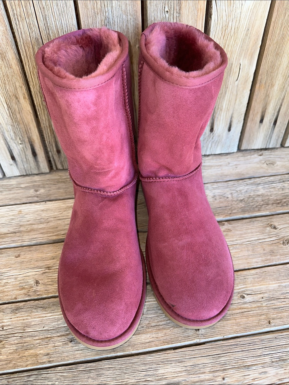 UGG Classic Short Boot Suede Shearling Mid-Calf Boot Berry Pink